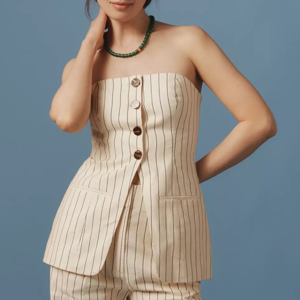 Simon Miller Mori Strapless Linen Top Cream Pinstripe Size 10